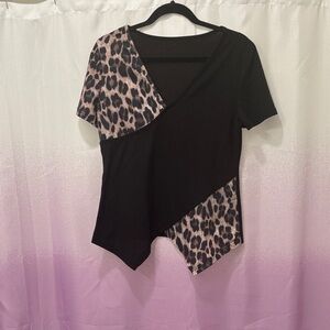 Chic Black and Leopard Print Women's Top